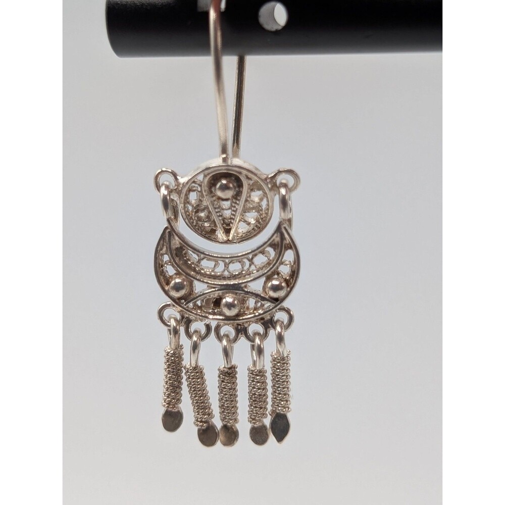 Peruvian Marked 950 Sterling Silver Filigree Handmade Inca Andean Drop Earrings image 7
